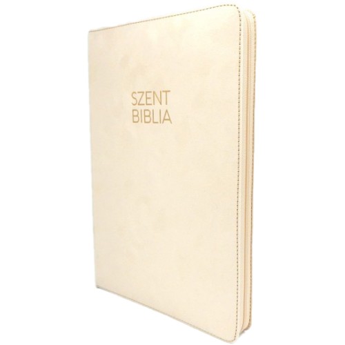 Patmos Biblia - Nagy Bézs Bársony - Regiszteres + Cipzáras