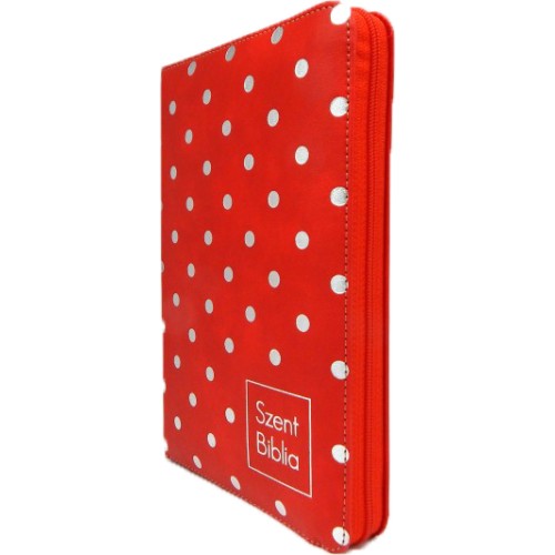 Patmos Biblia - Közepes Piros Pöttyös - Regiszteres + Cipzáras