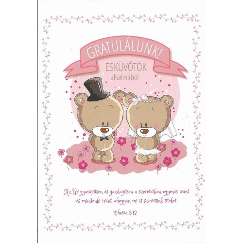 Borítékos Képeslap - Gratulálunk! Esküvőtök alkalmából! (macik)