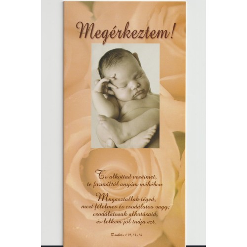 Borítékos képeslap - Megérkeztem!  (baby tenyérben -Kérügma)