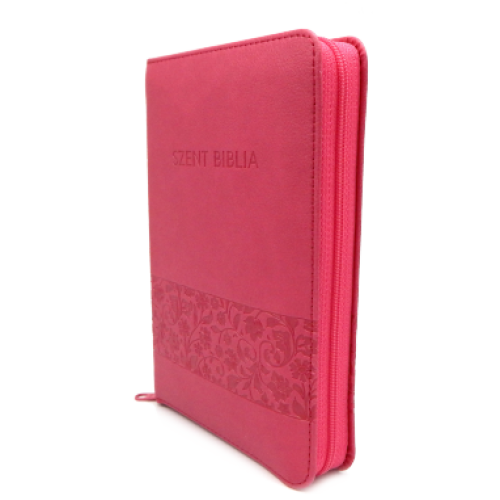 Biblia Patmos - Mini - Málnavirágos- Cipzáros